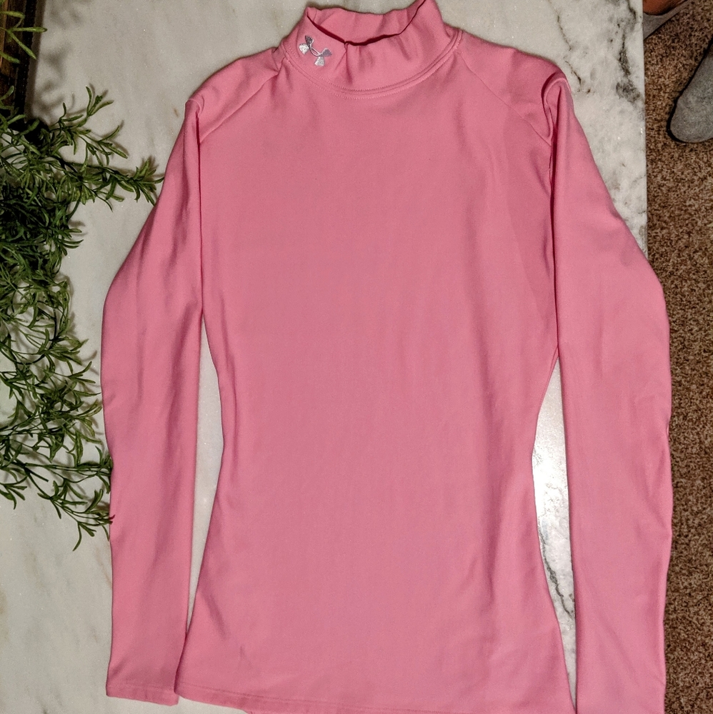 UNDER ARMOUR coldgear mock turtleneck pink workout - S